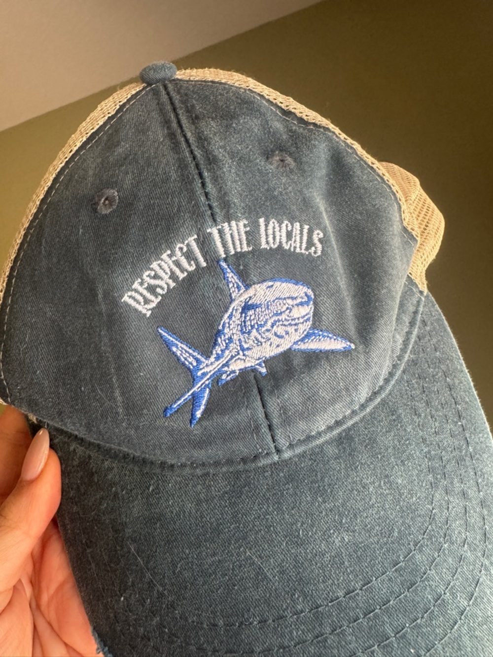 Shark Trucker Hat - Navy with Tan Mesh